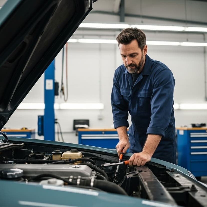 Certified mechanic performing engine diagnostics